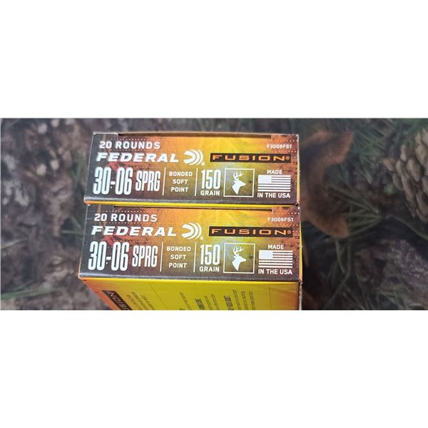2 BOXES OF FEDERAL 30-06 SPGR BONDED SOFT POINT 150 GRAIN 20 SHELLS PER BOX NO SHIPPING ON AMMUNTION