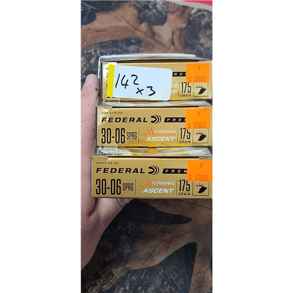 3 BOXES OF FEDERAL 30-06 SPGR THERMAL ASCENT 175 GRAIN 20 SHELLS PER BOX NO SHIPPING ON AMMUNTION