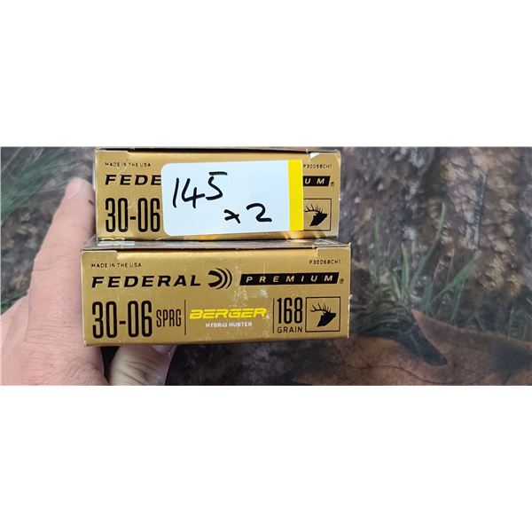 2 BOXES OF FEDERAL 30-06 BERGER HYBRID HUNTER 168 GRAIN 20 SHELLS PER BOX NO SHIPPING ON AMMUNTION