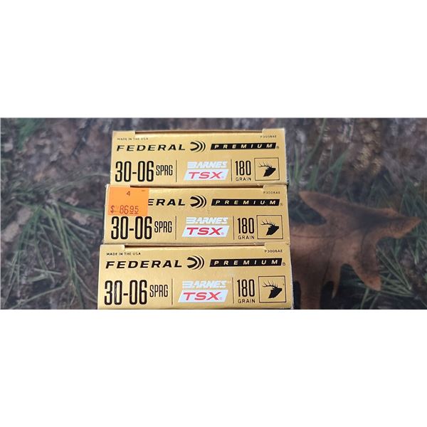 3 BOXES OF FEDERAL 30-06 BARNES TSX 180 GRAIN 20 SHELLS PER BOX NO SHIPPING ON AMMUNTION