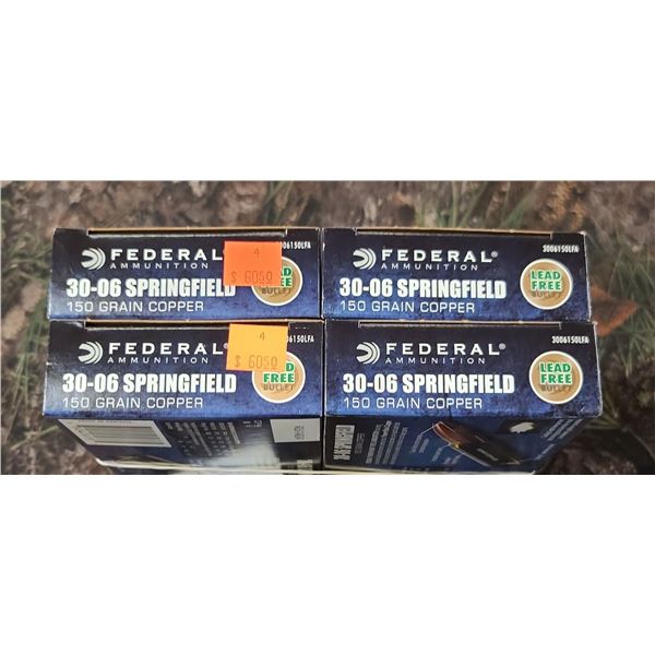 4 BOXES OF FEDERAL 30-06 SPRINGFIELD 150 GRAIN 20 SHELLS PER BOX NO SHIPPING ON AMMUNTION