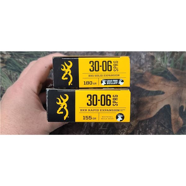 1 BOX BROWNING 30-06 SPRG SOLID EXPANSION POLYMER TIP 180 GRAIN, 1 BOX BROWNING 30-06 BXR RAPID EXPA
