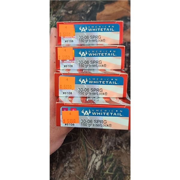 4 BOXES OF HORNADY AMERICAN WHITETAIL 30-06 SPRG 150 GRAIN INTERLOCK 20 SHELLS PER BOX NO SHIPPING O