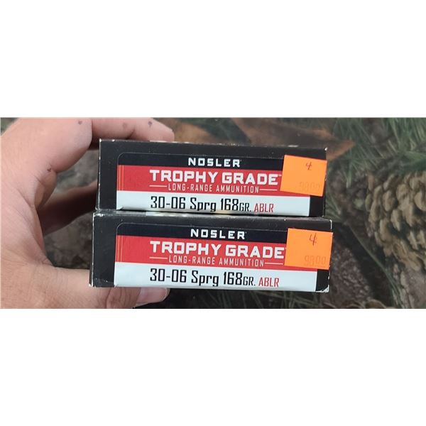 2 BOXES OF NOSLER TROPHY GRADE LONG RANGE 30-06 SPRG 168 GRAIN ABLR 20 SHELLS PER BOX NO SHIPPING ON