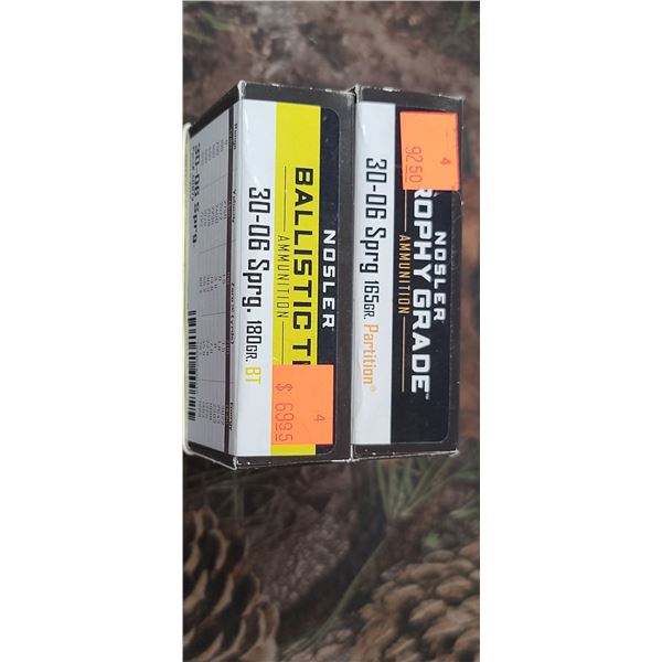 1 BOX OF NOSLER TROPHY GRADE 30-06 SPRG 165 GRAIN PARTITION, 1 BOX OF NOSLER BALLISTIC TIP 30-06 SER