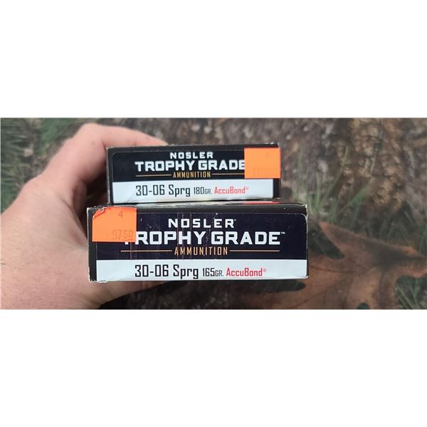 1 BOX NOSLER TROPHY GRADE 30-06 SPRG 180 GRAIN ACCU BOND & 1 BOX NOSLER TROPHY GRADE 30-06 SPRG 165