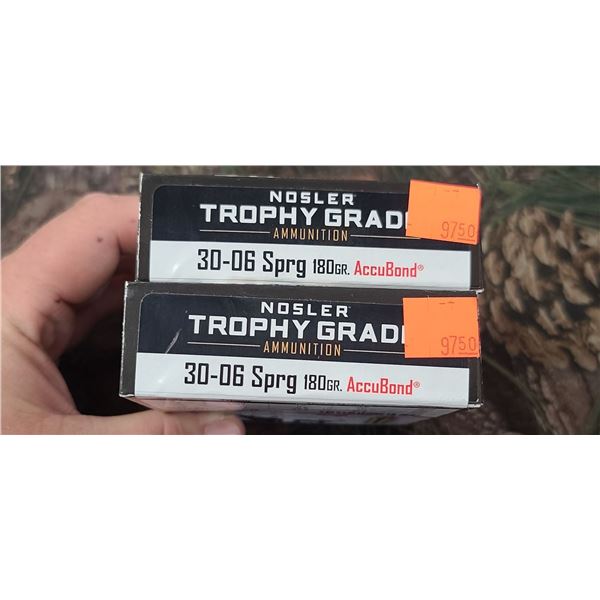 2 BOXES NOSLER TROPHY GRADE 30-06 SPRG 180 GRAIN ACCU BOND 20 SHELLS PER BOX NO SHIPPING ON AMMUNTIO