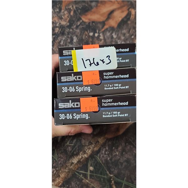 3 BOXES SAKO SUPER HAMMERHEAD BONDED SOFT POINT BT 30-06 SPRING 11.7G 180 GRAIN 20 SHELLS PER BOX NO