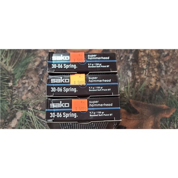 3 BOXES SAKO SUPER HAMMERHEAD BONDED SOFT POINT BT 30-06 SPRING 9.7G 150 GRAIN 20 SHELLS PER BOX NO