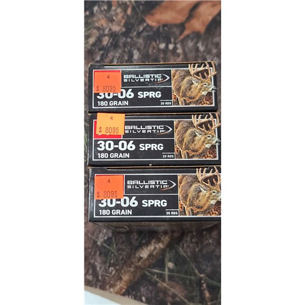 3 BOXES WINCHESTER BALISTIC SLIVER TIP 30-06 SPRG 180 GRAIN 20 SHELLS PER BOX , NO SHIPPING ON AMMUN