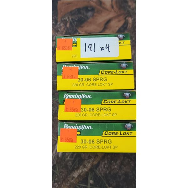 4 BOXES REMINTON CORE - LOKT SP 30-06 SPRG 220 GRAIN 20 SHELLS PER BOX  NO SHIPPING ON AMMUNTION