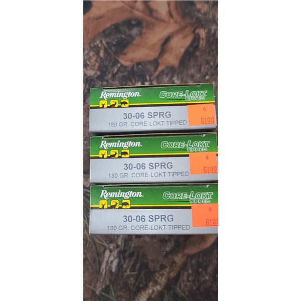 3 BOXES REMINTON CORE - LOKT TIPPED 30-06 SPRG 180 GRAIN 20 SHELLS PER BOX  NO SHIPPING ON AMMUNTION