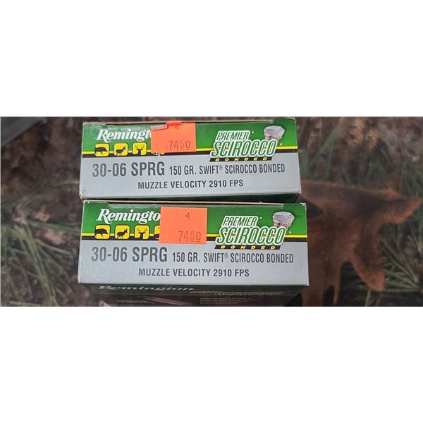 2 BOXES REMINTON CORE -PREMIER SWIFT SCIROCCO BONDED  30-06 SPRG 150 GRAIN 20 SHELLS PER BOX  NO SHI