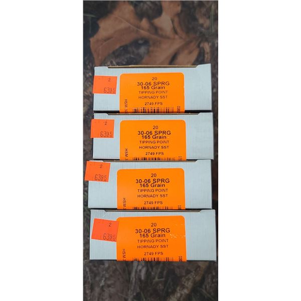 4 BOXES HSM TIPPED POINT 2 HORNADY 30-06 SPRG 165 GRAIN 20 SHELLS PER BOX NO SHIPPING ON AMMUNTION