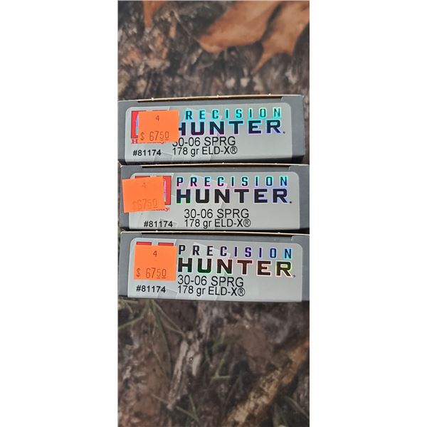 3 BOXES HORNADY PRECISION HUNTER ELD-X 30-06 SPRG 178 GRAIN 20 SHELLS PER BOX NO SHIPPING ON AMMUNTI