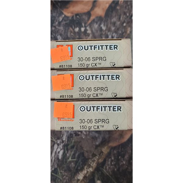 3 BOXES HORNADY OUTFITTER CX  30-06 SPRG 150 GRAIN 20 SHELLS PER BOX NO SHIPPING ON AMMUNTION