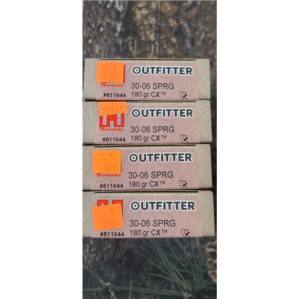 4 BOXES HORNADY OUTFITTER CX  30-06 SPRG 180 GRAIN 20 SHELLS PER BOX NO SHIPPING ON AMMUNTION