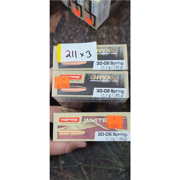 2 BOXES NORMA ORYX PREMIUM BONDED CORE 30-06 SPRG 11,7G 180 GRAIN & 1 BOX WHITETAIL 180 GR