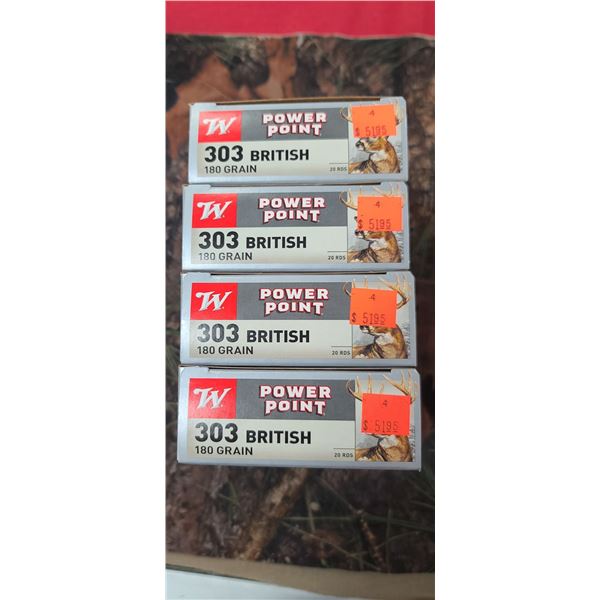 4 BOXES WINCHESTER POWER POINT 303 BRITISH 180 GRAIN 20 ROUNDS PER BOX NO SHIPPING ON AMMO