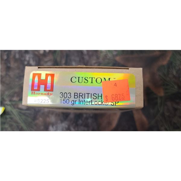 1 BOX HORNADY 303 BRITISH INTER-LOCK SP 150 GRAIN 20 ROUNDS PER BOX NO SHIPPING ON AMMO