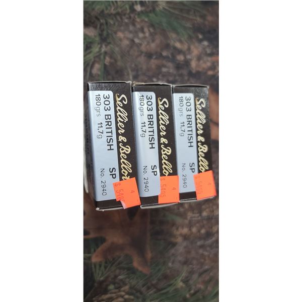 3 BOXES SELLIER & BELLOT RIFLE AMMO 303 BRITISHSP 180 GRAIN 11,7G 20 ROUNDS PER BOX NO SHIPPING ON A