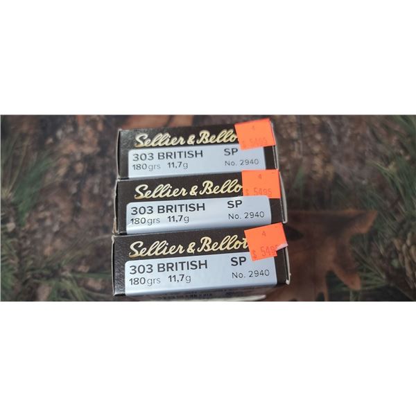 3 BOXES SELLIER & BELLOT RIFLE AMMO 303 BRITISHSP 180 GRAIN 11,7G 20 ROUNDS PER BOX NO SHIPPING ON A
