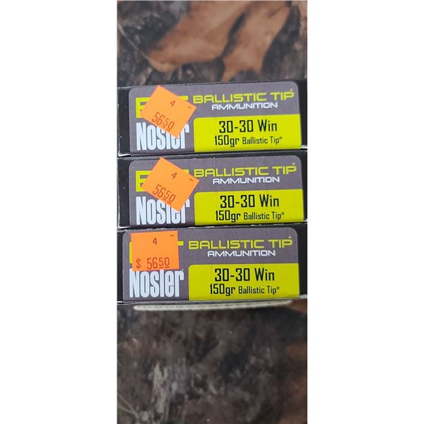 3 BOXES NOSLER BALLISTIC TIP 30-30 WIN 150 GRAIN 20 ROUNDS PER BOX NO SHIPPING ON AMMO