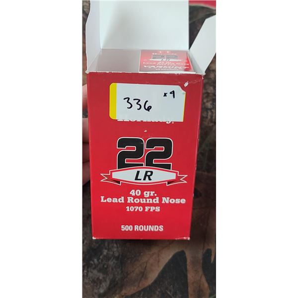 9 BOXES HORNADY 22 LR HEAD ROUND NOSE 1070 FPS 40 GRAIN 50 ROUNDS PER BOX  NO SHIPPING ON AMMO