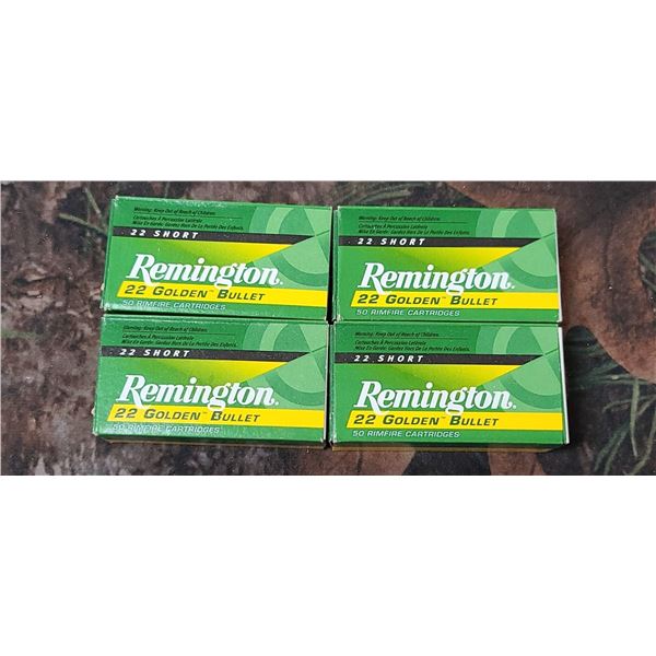 4 BOXES REMINGTON 22 GOLDEN BULLET HIGH VELOCIY 22 SHOT PLATED ROUND NOSE 50 ROUNDS PER BOX NO SHIPP