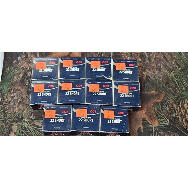 11 BOXES CCI 22 SHORT NOISE BLANK TRAINING 100 ROUNDS PER BOX NO SHIPPING ON AMMO