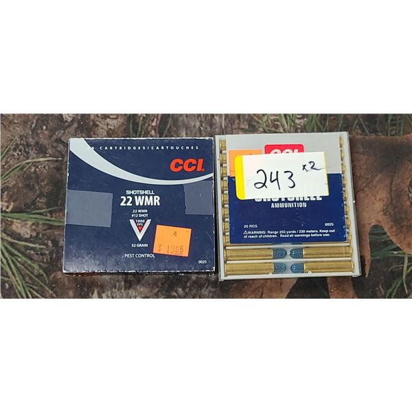 2 BOXES CCI 22WMR SHOTSHELL 1/8 OZ. #12 SHOT NO SHIPPING AMMO