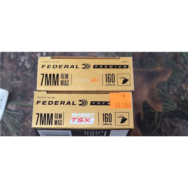 1 BOX FEDERAL PREMIUM TROPHY BONDED TIP 7MM REM. MAG. 160 GRAIN 1 BOX FEDERAL PREMIUM BARNES TSX 7MM