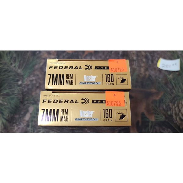 2 BOXES FEDERAL PREMIUM NOSLER PARTITION  7MM REM. MAG. 160 GRAIN 20 ROUNDS PER BOX NO SHIPPING ON A