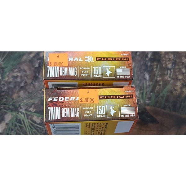2 BOXES FEDERAL FUSION BONDED SOFT POINT 7MM REM. MAG. 150 GRAIN 20 ROUNDS PER BOX NO SHIPPING ON AM