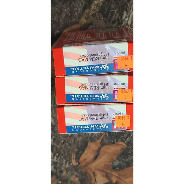 3 BOXES HORNADY AMERICAN WHITETAIL INTERLOCK 7MM REM. MAG. 154 GRAIN 20 ROUNDS PER BOX NO SHIPPING O