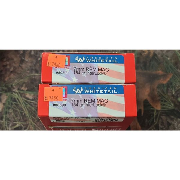 2 BOXES HORNADY AMERICAN WHITETAIL INTERLOCK 7MM REM. MAG. 154 GRAIN 20 ROUNDS PER BOX NO SHIPPING O