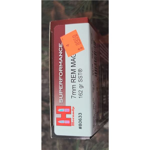 1 BOXES HORNADY SUPERFORMANCE SST 7MM REM. MAG. 162 GRAIN 20 ROUNDS PER BOX NO SHIPPING ON AMMUNTION