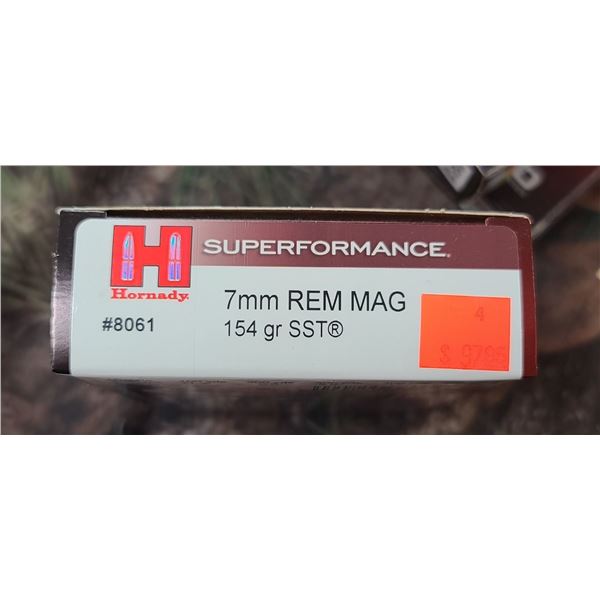 1 BOX HORNADY SUPERFORMANCE SST 7MM REM MAG 154 GRAIN 20 ROUNDS PER BOX NO SHIPPING ON AMMO
