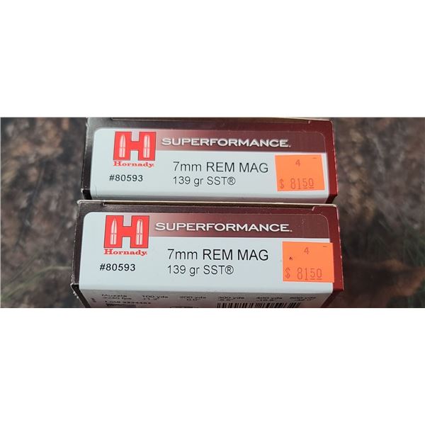 2 BOXES HORNADY SUPERFORMANCE SST 7MM REM MAG 139 GRAIN 20 ROUNDS PER BOX NO SHIPPING ON AMMO