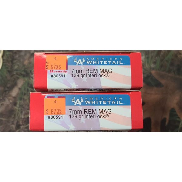 2 BOXES HORNADY AMERICAN WHITETAIL 7MM REM MAG 139 GRAIN 20 ROUNDS PER BOX NO SHIPPING ON AMMO