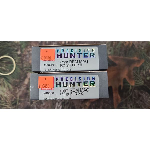 2 BOXES HORNADY PRECISION HUNTER ELD-X 7MM REM MAG 162 GRAIN 20 ROUNDS PER BOX NO SHIPPING ON AMMO