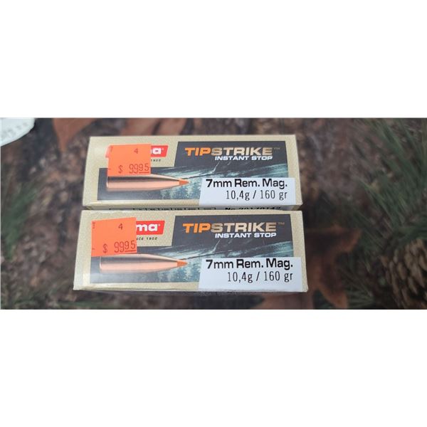 2 BOXES NORMA TIP STRIKE INSTANT STOP 7MM REM. MAG. 10.4G 160 GRAIN 20 ROUNDS PER BOX NO SHIPPING ON