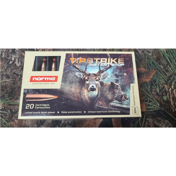 1 BOX NORMA TIP STRIKE INSTANT STOP 7MM REM. MAG. 10.4G 160 GRAIN 20 ROUNDS PER BOX NO SHIPPING ON A