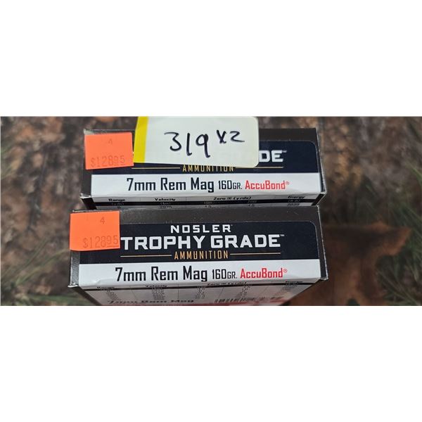2 BOXES NOSLER TROPHY GRADE ACCU-BOND 7MM REM. MAG 160 GRAIN 20 ROUNDS PER BOX NO SHIPPING ON AMMUNT