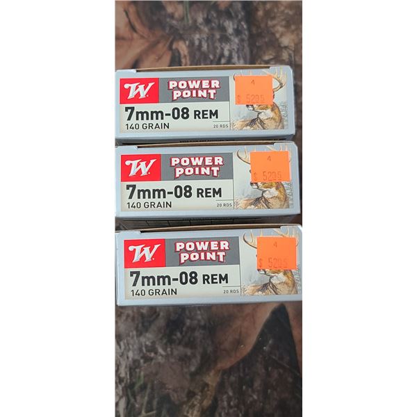 3 BOXES WINCHESTER POWER POINT 7MM-08 140 GRAIN 20 ROUNDS PER BOX NO SHIPPING ON AMMUNTION