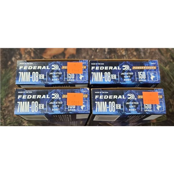 4 BOXES FEDERAL POWER SHOT JACKETED SOFT POINT 7MM-08 150 GRAIN 20 ROUNDS PER BOX NO SHIPPING ON AMM