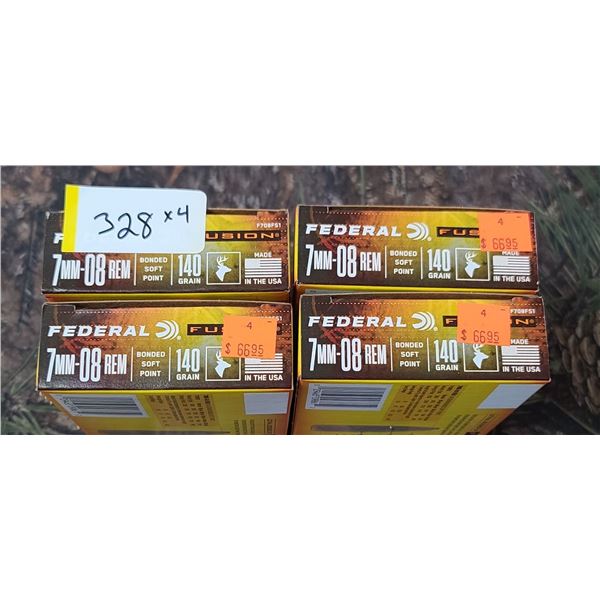 4 BOX FEDERAL FUSION BONDED SOFT POINT 7MM-08 REM. 140 GRAIN 20 ROUNDS PER BOX NO SHIPPING ON AMMO