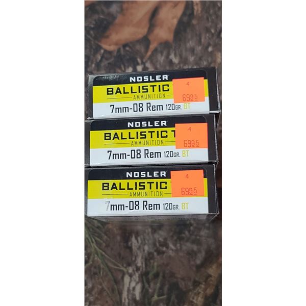 3 BOXES NOSLER BALLISTIC TIP 7MM-08 120 GRAIN 20 ROUNDS PER BOX NO SHIPPING ON AMMO