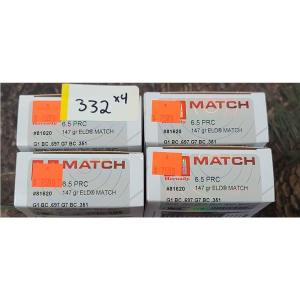 4 BOXES HORNADY ELD MATCH 6.5 PRC 147 GRAIN 20 ROUNDS PER BOX NO SHIPPING ON AMMO