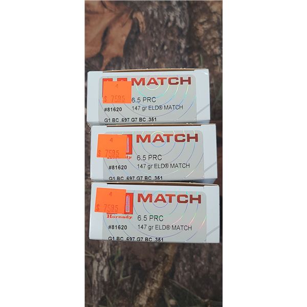 3 BOXES HORNADY ELD MATCH 6.5 PRC 147 GRAIN 20 ROUNDS PER BOX NO SHIPPING ON AMMO